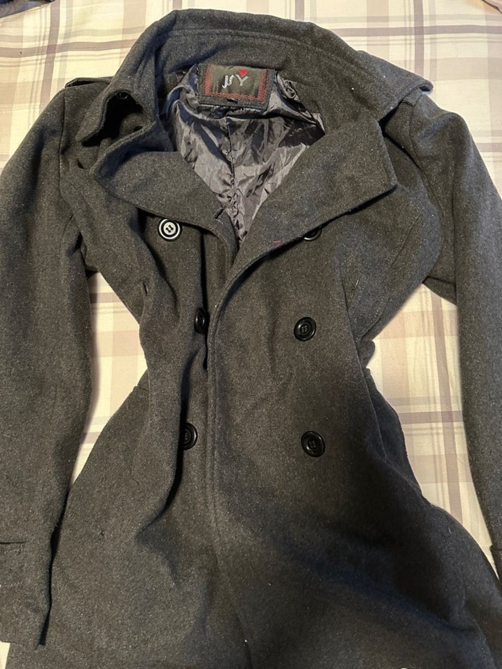 Vintage Charcoal Gray Jacket with Red Heart Detail Tag
